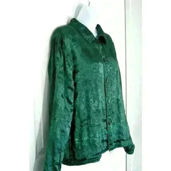 Coldwater Creek reversible shirt shacket jacket Medium brocade embellished green - Picture 2 of 12